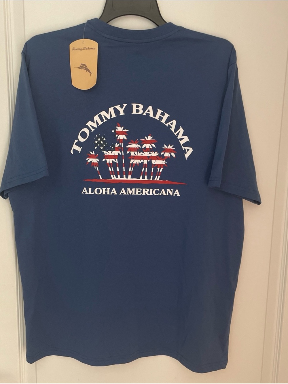 Tommy Bahama Tee Shirt Men’s Dockside Blue “Aloha Americana” Size Medium NWT